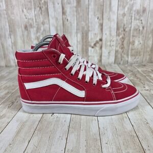 Vans Sk8-Hi High Top Skate‎ Shoes Sneakers Red Canvas White Stripe Size 8.5
